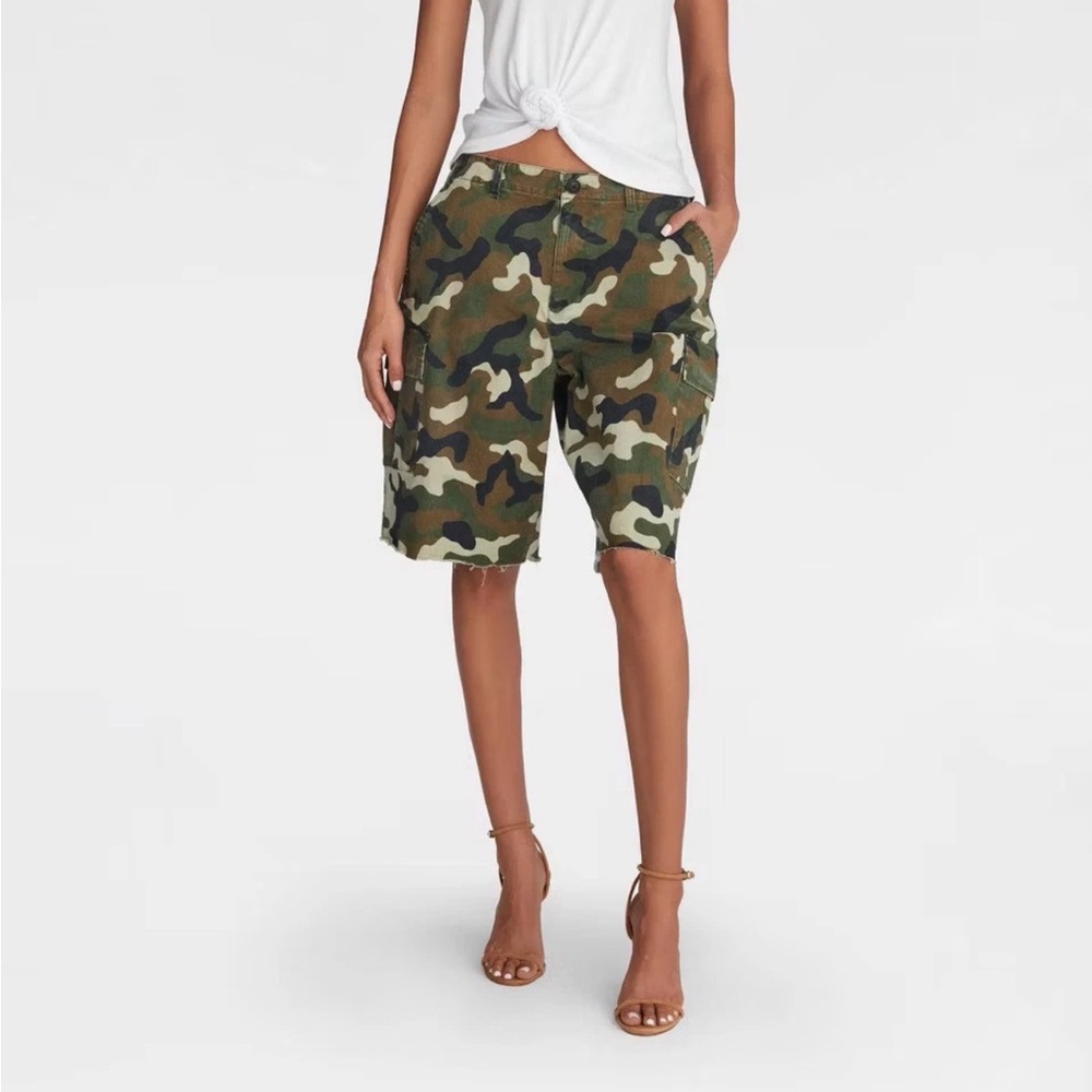 Camo Cargo Bermuda Shorts - Women's Olive Green